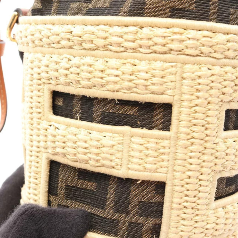 Fendi STEP Handbag Canvas Leather Raffia Ivory White Black Multicolor - Picture 5 of 8